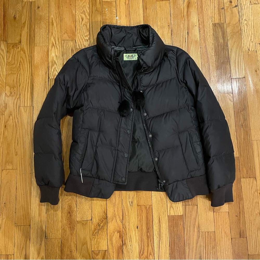 2000s Black Juicy Couture Puffer Jacket with Pom Poms